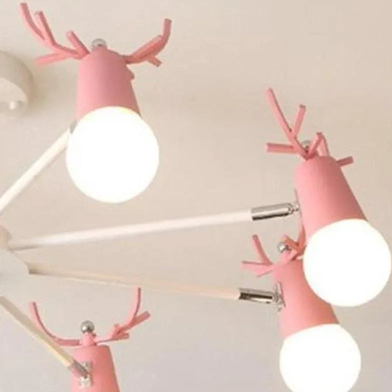 Multi-Armed Deer Head Wooden Chandelier