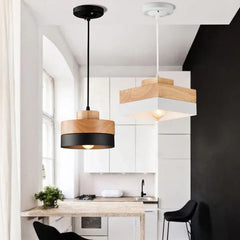 Lampara colgante blanca y madera diseño creativo