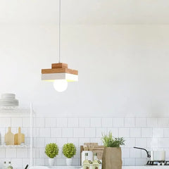 Lampara colgante blanca y madera diseño creativo