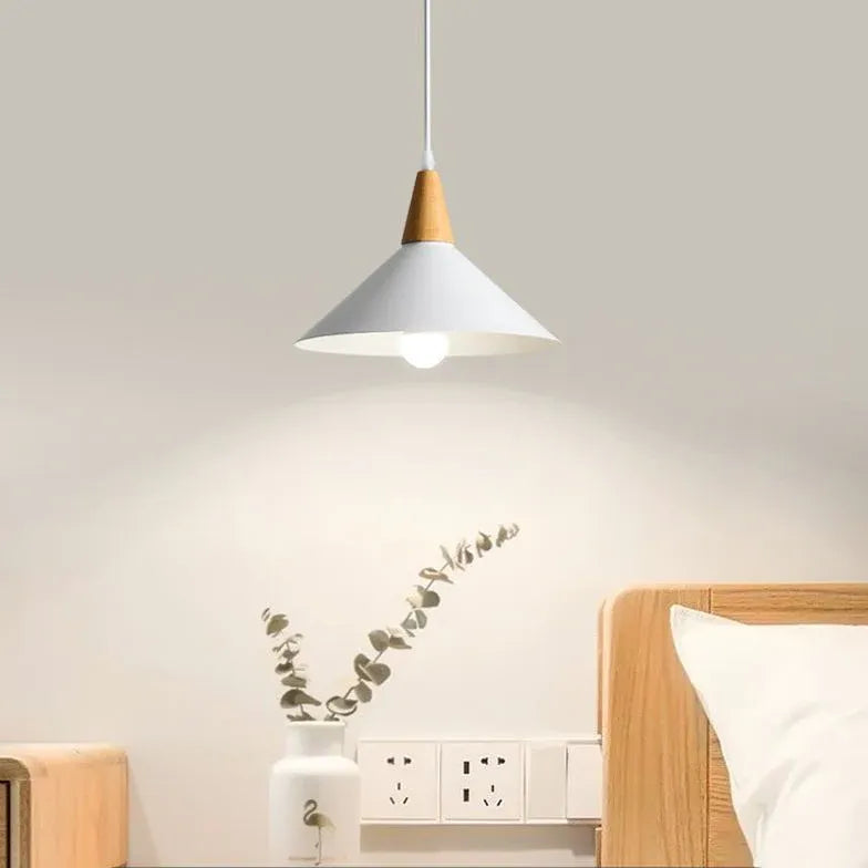 Wooden Handle Modern White Pendant Light