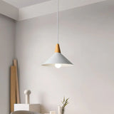 Wooden Handle Modern White Pendant Light