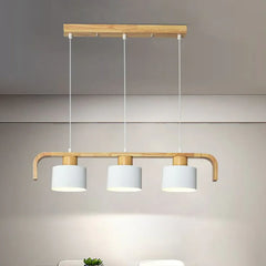 Lampara colgante 3 luces diseño nórdico cilindro madera