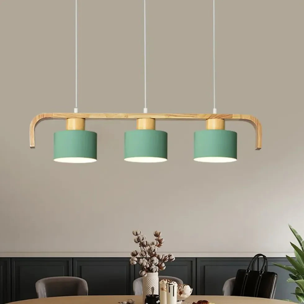 Lampara colgante 3 luces diseño nórdico cilindro madera