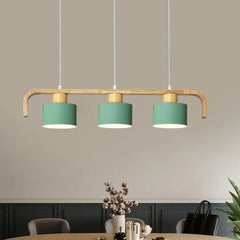 Lampara colgante 3 luces diseño nórdico cilindro madera