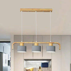 Lampara colgante 3 luces diseño nórdico cilindro madera