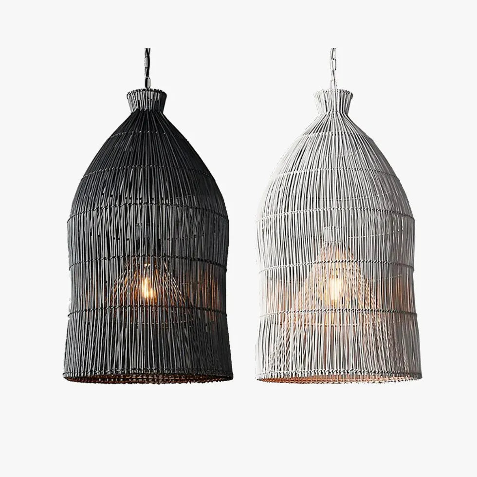 Black Bell Living Room Rattan Pendant Light