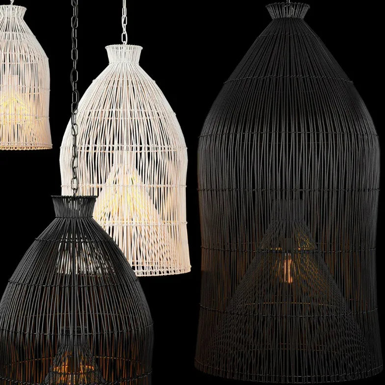 Black Bell Living Room Rattan Pendant Light