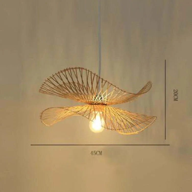 Luz de colgante de comedor de ratán en forma de pétalo