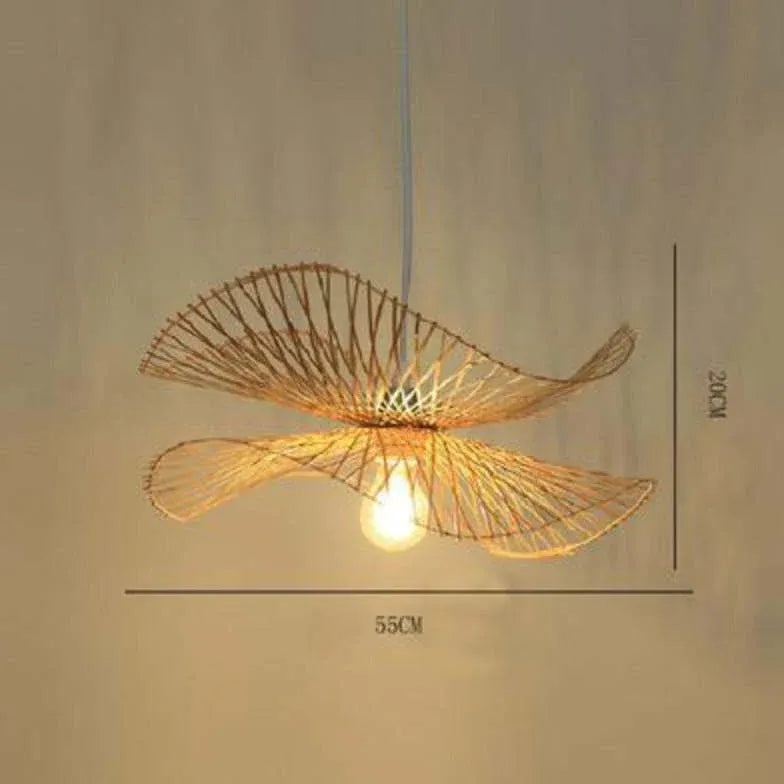 Luz de colgante de comedor de ratán en forma de pétalo