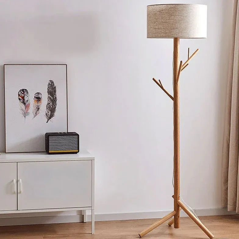 Wooden Hat Rack Tripod Floor Lamp