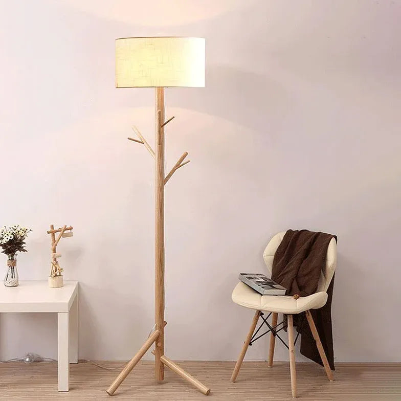 Wooden Hat Rack Tripod Floor Lamp