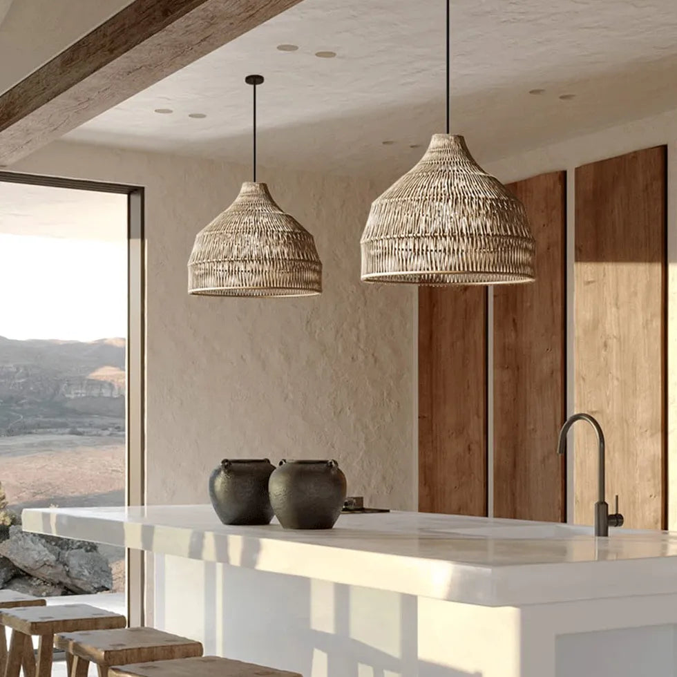 Rattan Hemisphere Translucent Natural Pendant Light