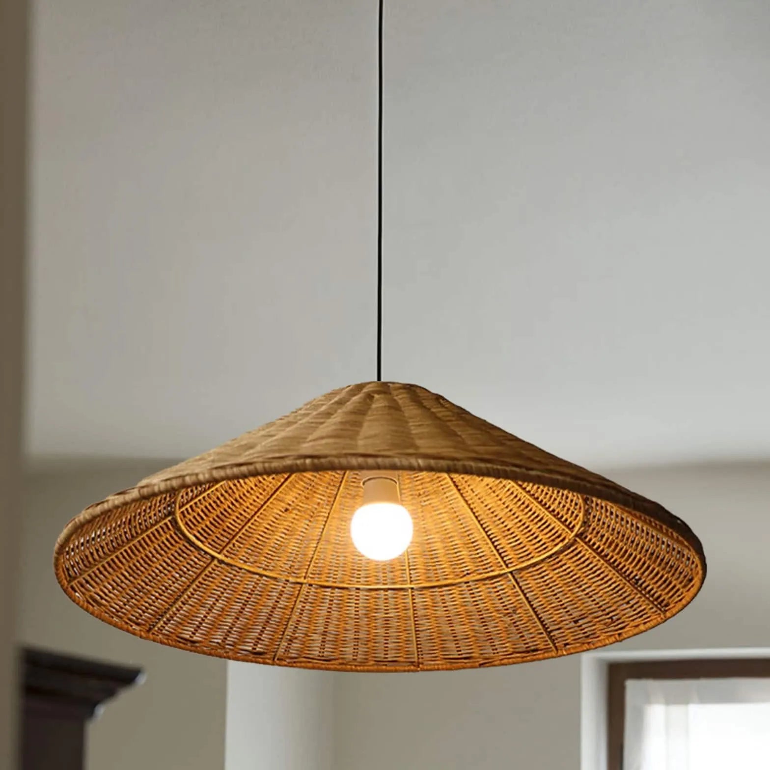 Cone Shaped Woven Rattan Dining Room Pendant Light