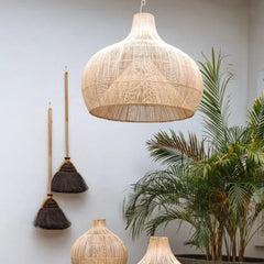 Lamparas colgantes de mimbre diseño vintage con pantalla semicircular