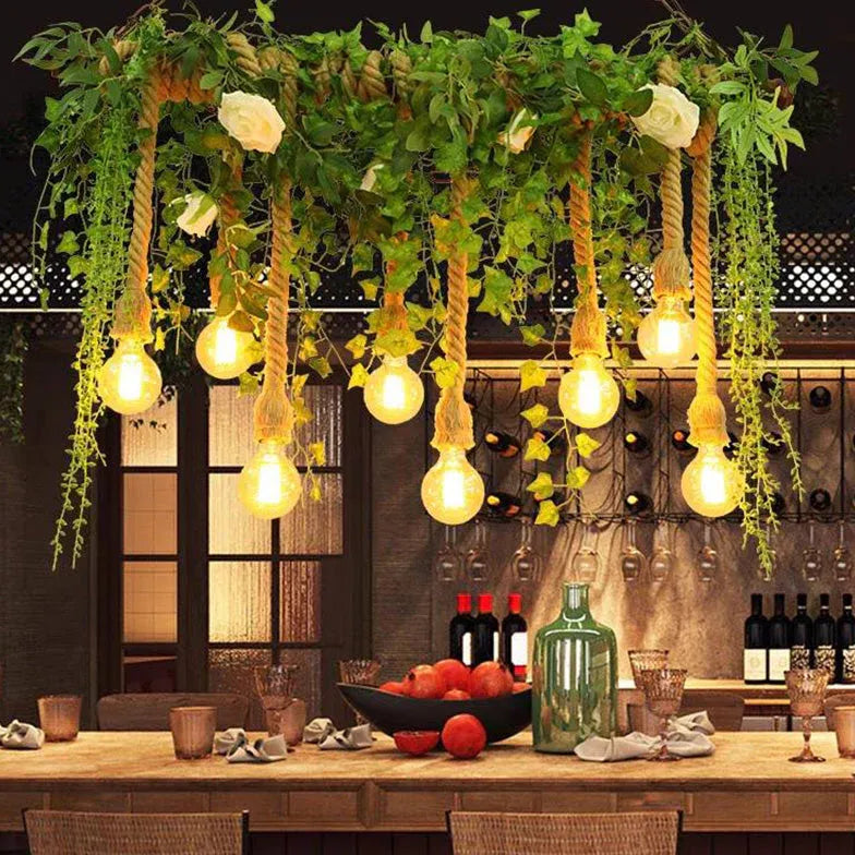 Hanging Plant & Exposed Bulb Decorative Pendant Light