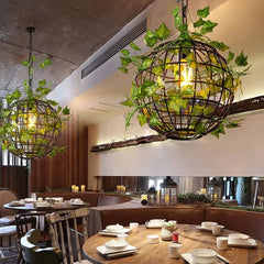Lamparas colgantes decorativos diseño con bolas de hierro y plantas