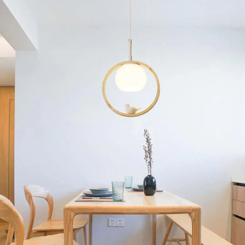 Lampara de madera colgante diseño creativo con forma de pájaro