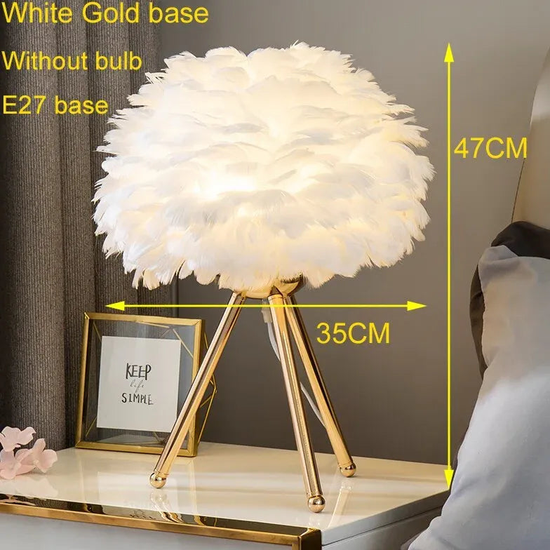 Feather Decorated Art Tripod Table Lamp