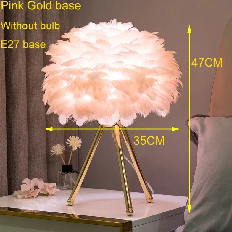 Feather Decorated Art Tripod Table Lamp