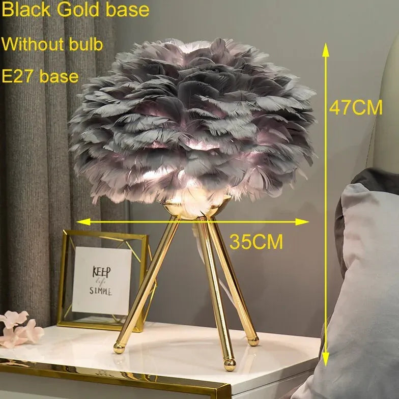 Feather Decorated Art Tripod Table Lamp