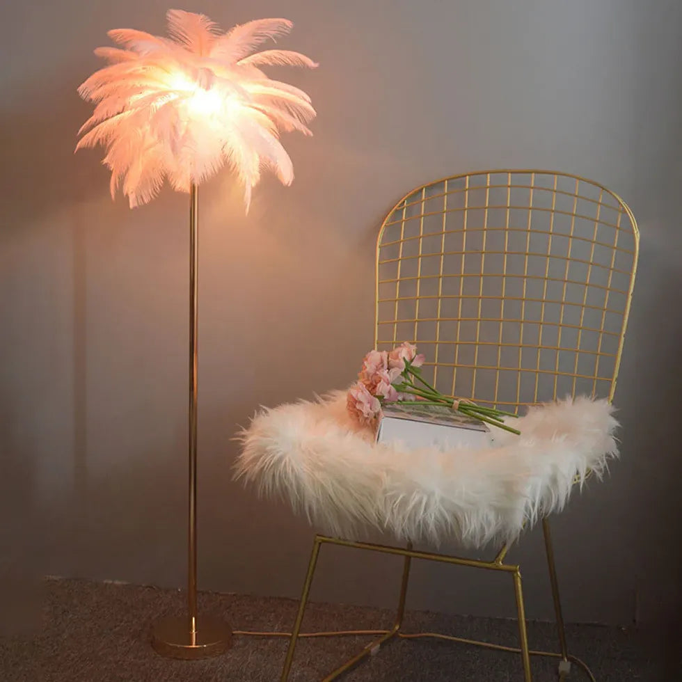 Warm White Feather Gold Floor Lamp