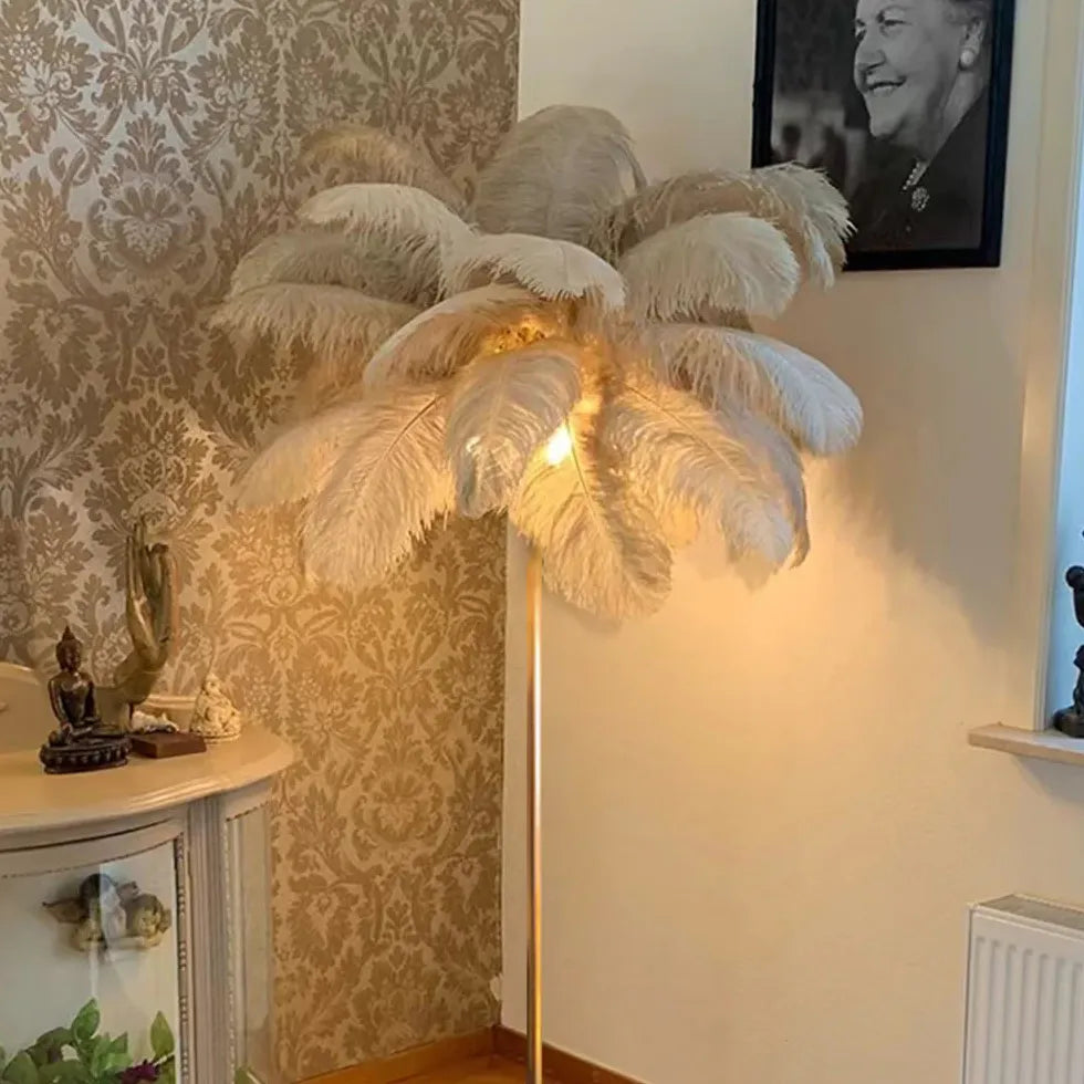 Warm White Feather Gold Floor Lamp