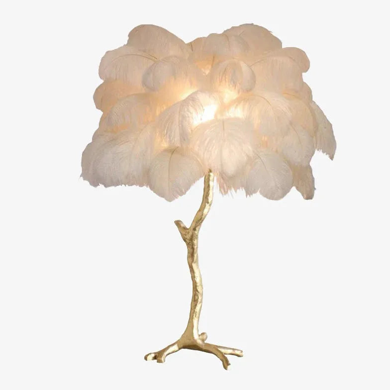 White Feather Tree Design Table Lamp