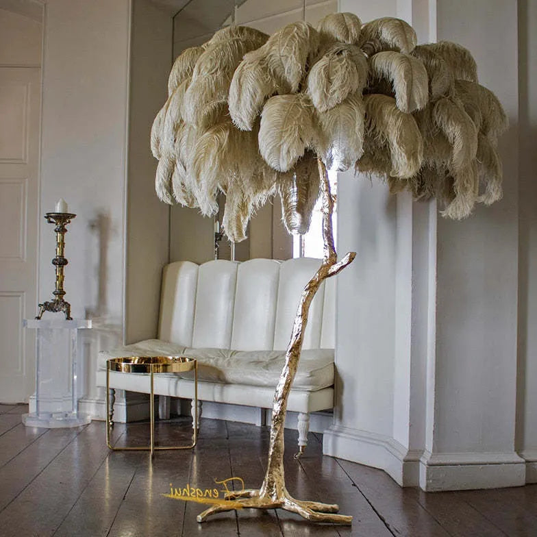 White Feather Tree Design Table Lamp