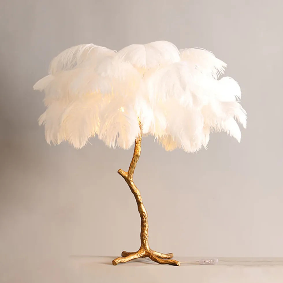 White Feather Tree Design Table Lamp