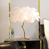 White Feather Tree Design Table Lamp