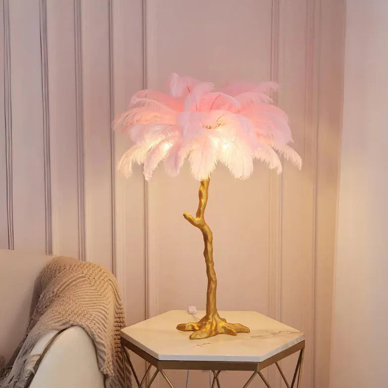 White Feather Tree Design Table Lamp