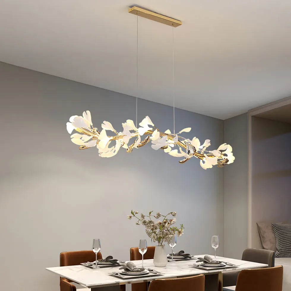 Natural Leaves Gold Dining Room Pendant Light