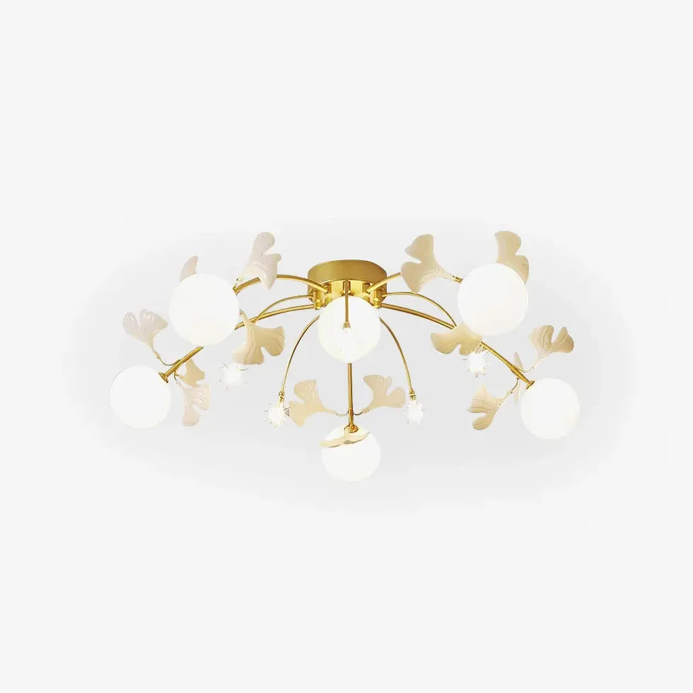 Plafón de empotrar con diseño de ramas de ginkgo en color dorado