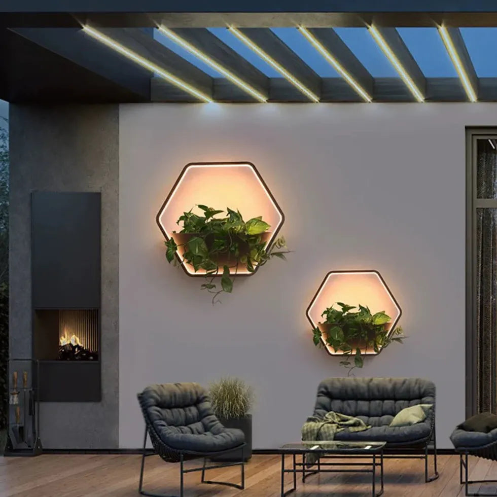 Lámparas de pared LED para exteriores con forma de planta hexagonal 