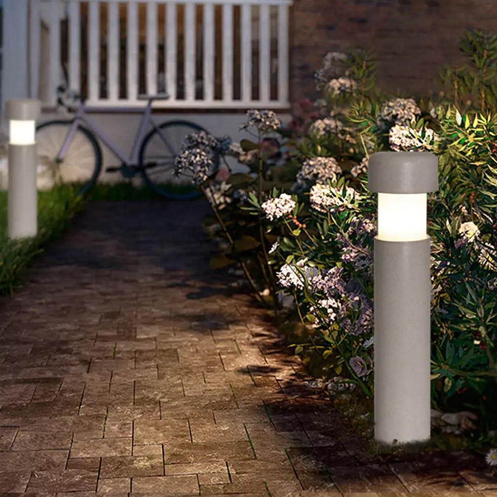 Grey Cylinder Garden Bollard Lights