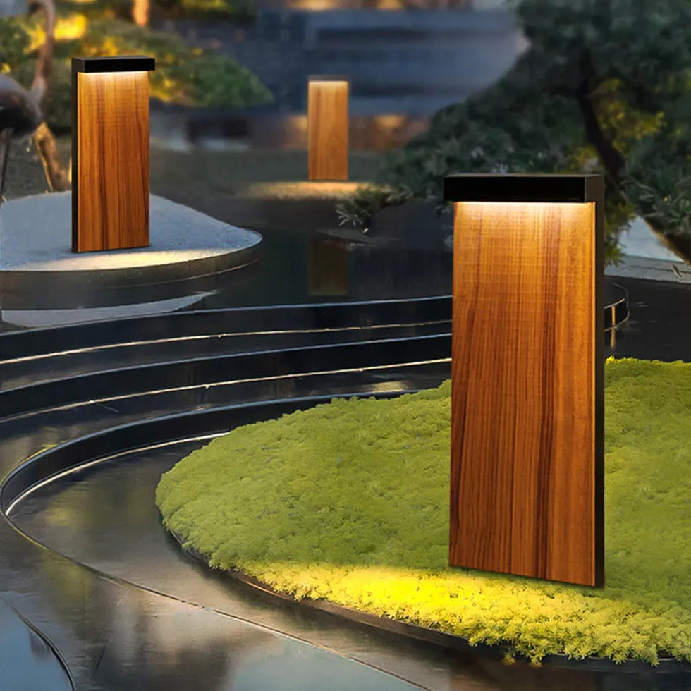 Wood Finish Rectangular Bollard Lights