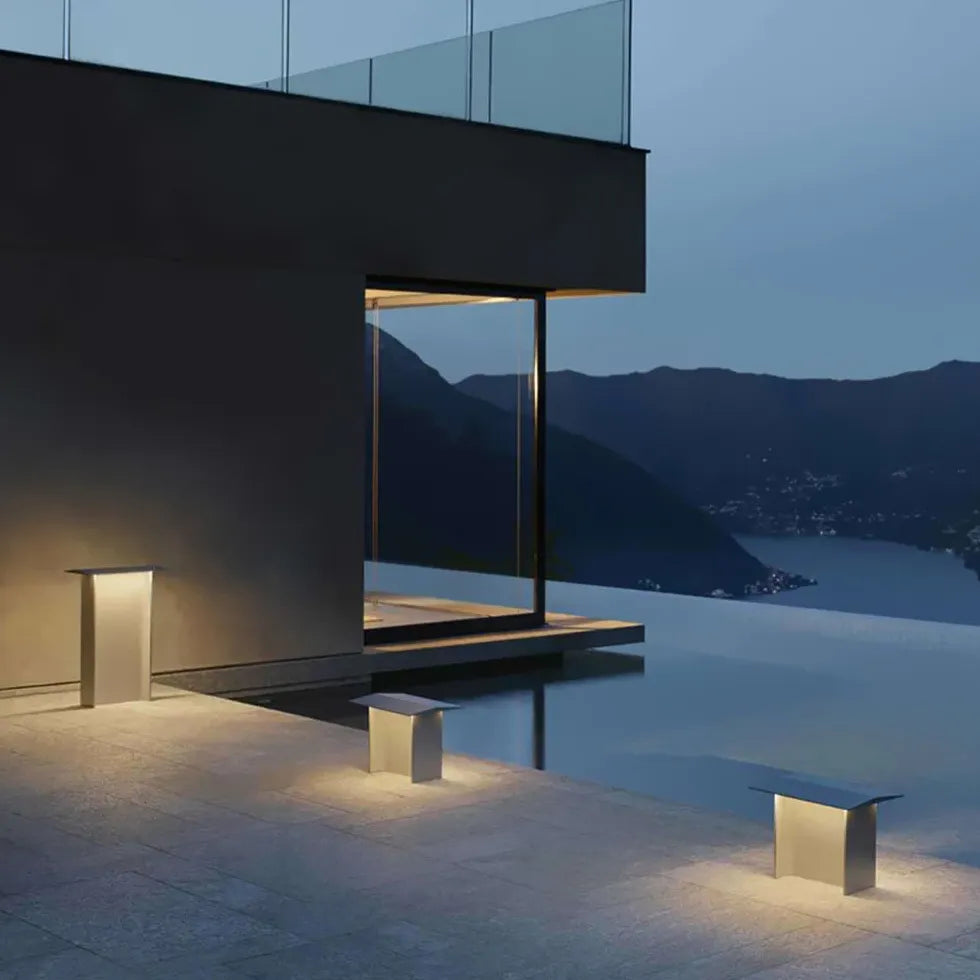 Flat Roof Black Garden Bollard Lights