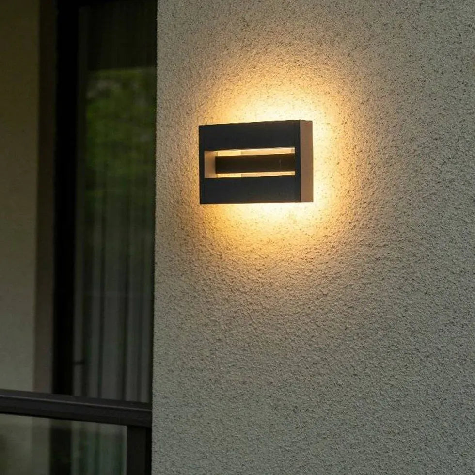 Apliques de pared para exteriores rectangulares de color blanco cálido con iluminación hacia arriba y hacia abajo 