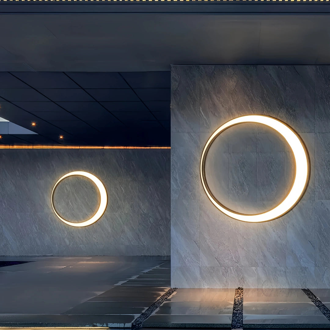 Aplique de pared exterior moderno LED negro con diseño de anillo IP65