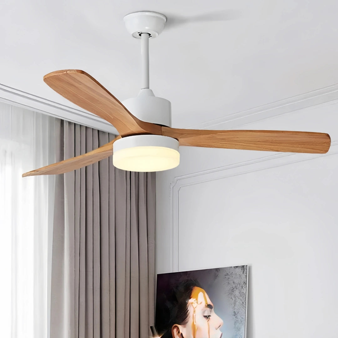 Ventilador de techo con luz con aspas de madera nórdico LED silenciosos DC para salón