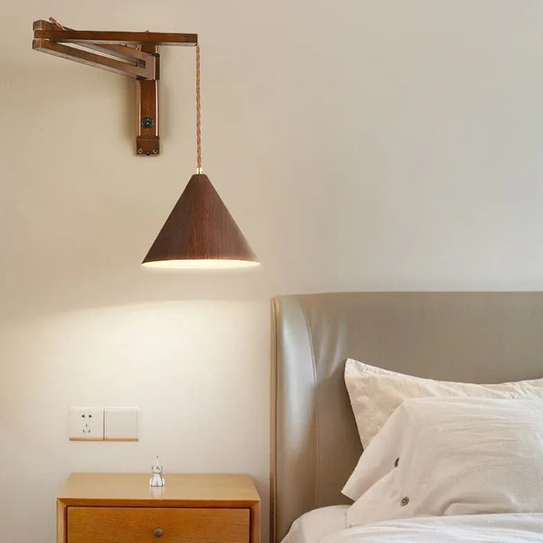 Wooden Cone Adjustable Bedroom Wall Lights