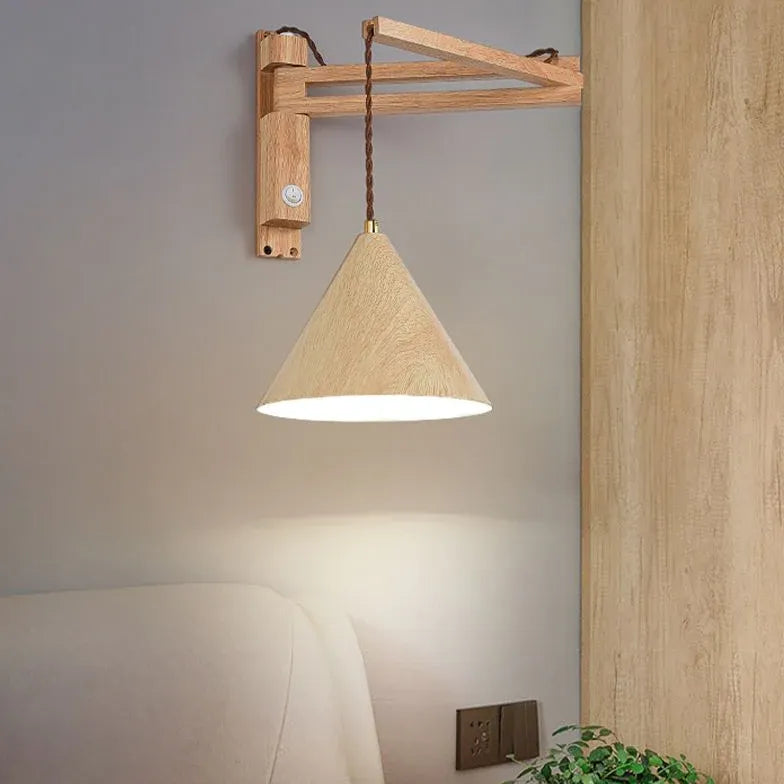 Wooden Cone Adjustable Bedroom Wall Lights