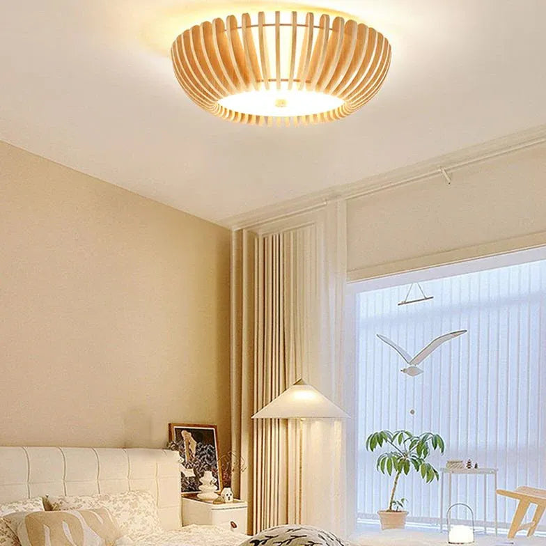 Pastoral Stripes Bedroom Wooden Flush Ceiling Lights