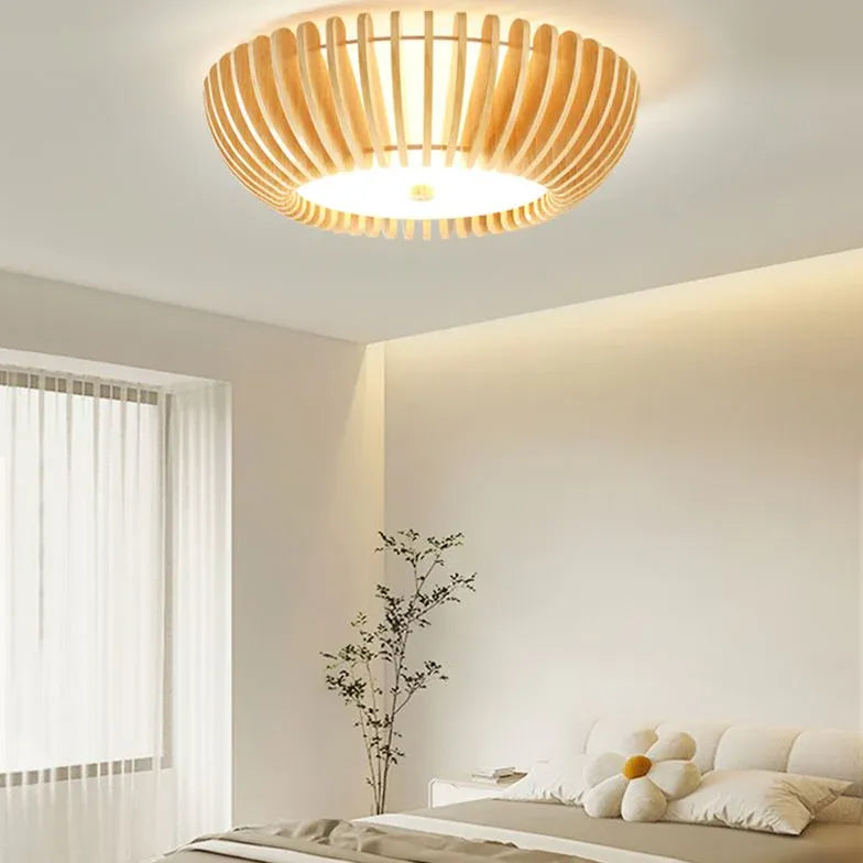 Pastoral Stripes Bedroom Wooden Flush Ceiling Lights