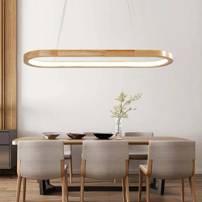 Oval Wooden Minimalist Dining Room Pendant Light