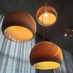 Lámpara colgante moderna de madera LED tipo campana para comedor