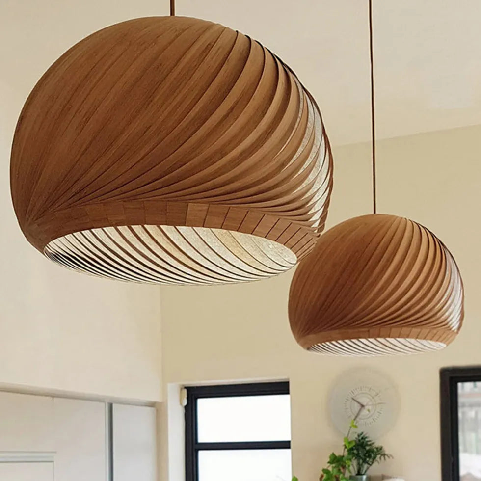 Hemispherical Spiral Wooden Pendant Light