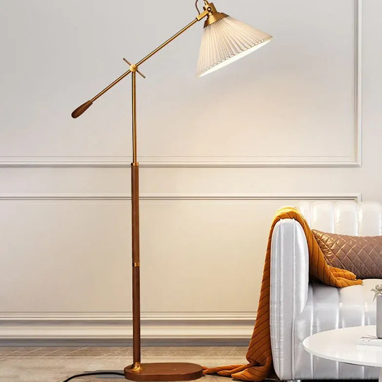 Pleated Cone-Shaped Vintage Adjustable Floor Lamp