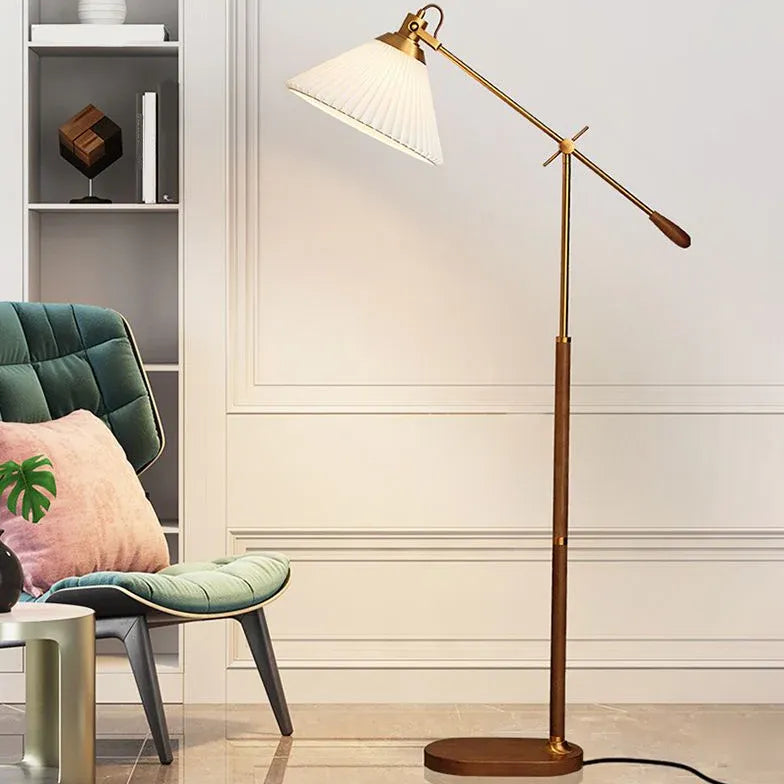 Pleated Cone-Shaped Vintage Adjustable Floor Lamp