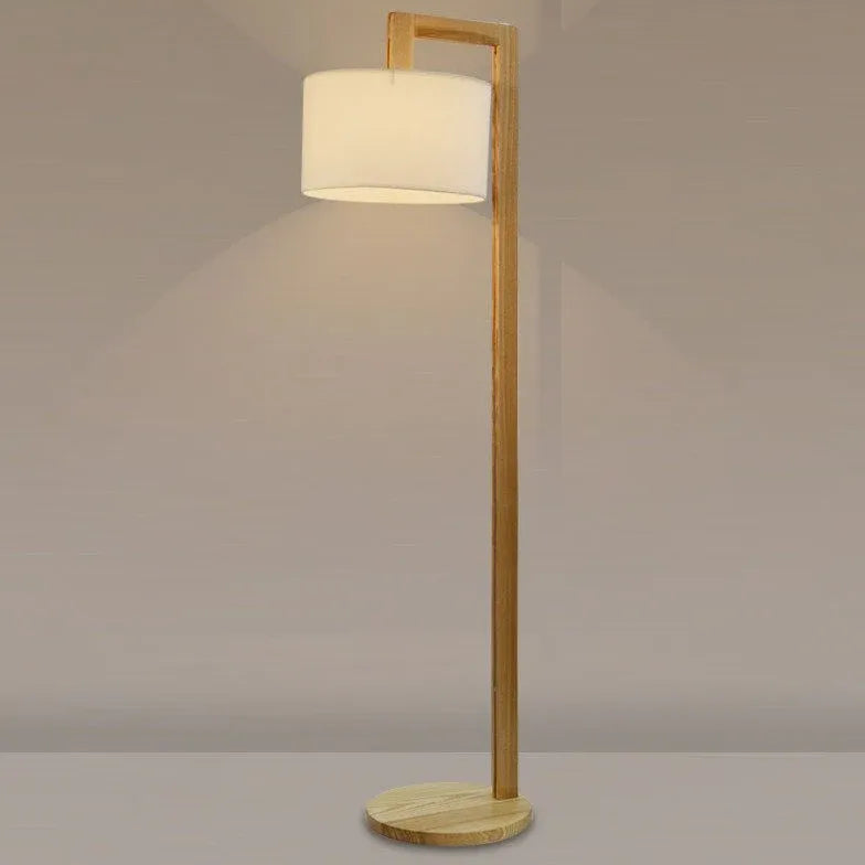 Lámpara de pie de madera con luz suave y forma ovalada 